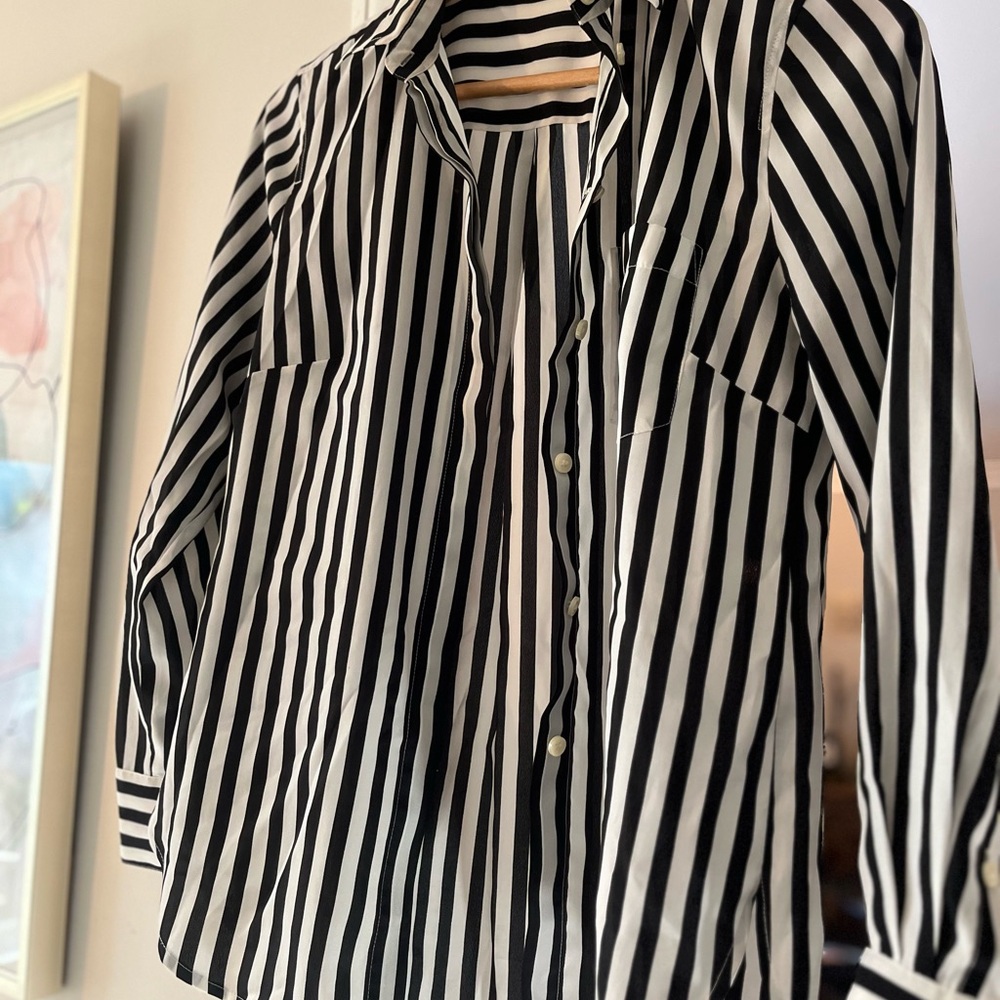 J. Crew Black and White Striped Blouse